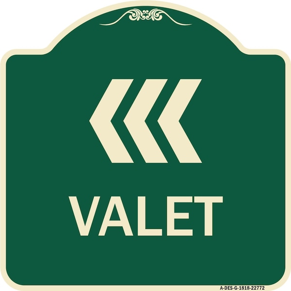 Signmission Designer Series Valet Left Arrow, Green & Tan Heavy-Gauge Aluminum Sign, 18" x 18", G-1818-22772 A-DES-G-1818-22772 - main